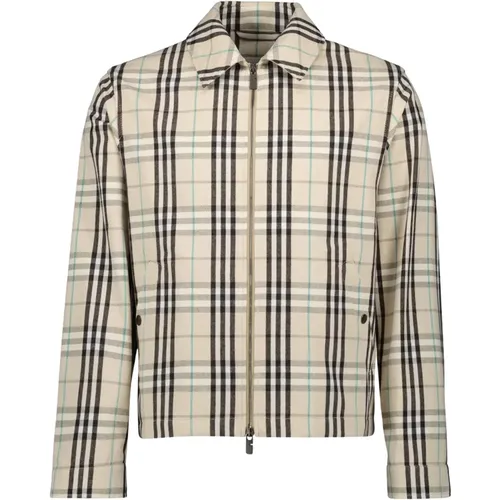 Light Jackets, male, , Size: S Checkered Harrington Jacket - Burberry - Modalova
