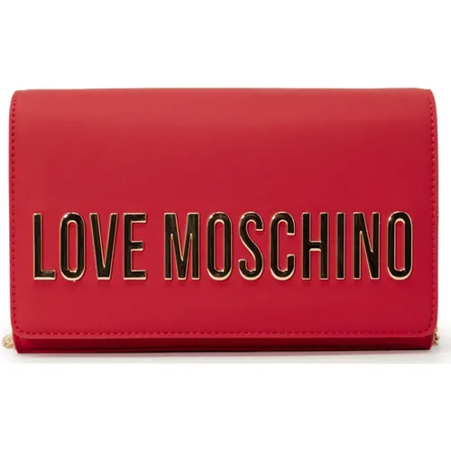 Wallets & Cardholders, female, , Size: ONE SIZE Logo Shoulder Bag with Gold Chain - Love Moschino - Modalova