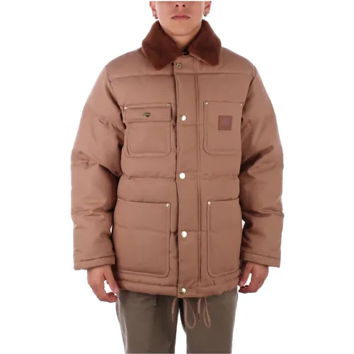 Winter Jackets, male, , Size: L Front Logo Zipper Coat with Pockets - Carhartt WIP - Modalova