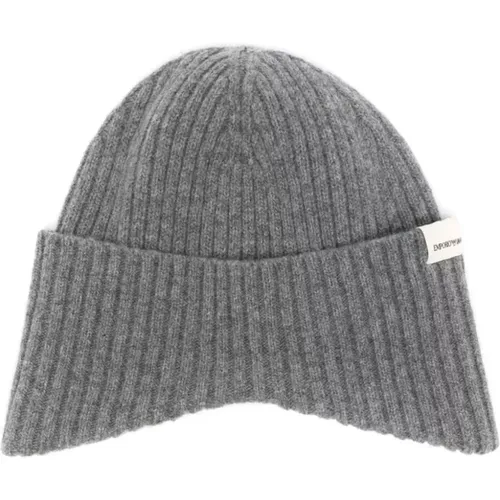 Grau Melange Beanie Hat , Herren, Größe: L/Xl - Emporio Armani - Modalova