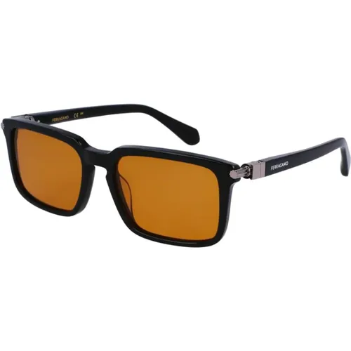 Schwarze und Orange Sonnenbrille , Herren, Größe: 56 MM - Salvatore Ferragamo - Modalova