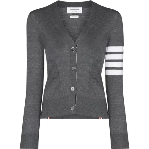 Grey Wool V-Neck Sweater , female, Sizes: 2XS, XS, S - Thom Browne - Modalova