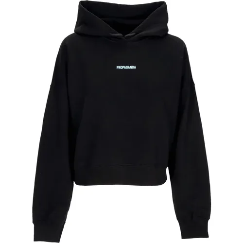 Schwarzer Cropped Hoodie mit Rippen , Damen, Größe: L - Propaganda - Modalova