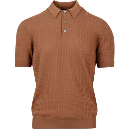 Braunes Baumwoll-Poloshirt mit Kragen , Herren, Größe: L - Tagliatore - Modalova