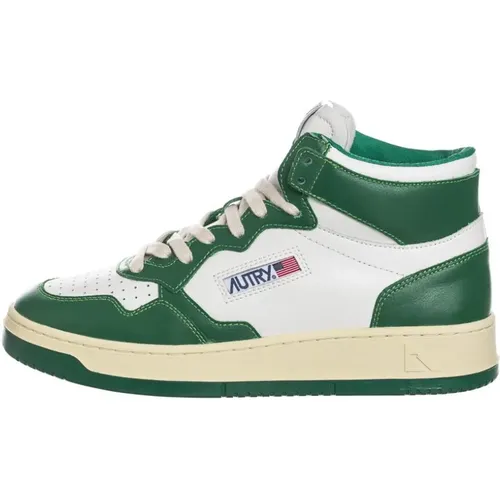 Green Leather Mid-Top Sneakers , male, Sizes: 7 UK, 9 UK - Autry - Modalova