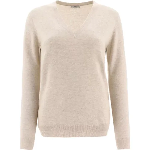 Knitted V-Neck Sweater , female, Sizes: L, M - BRUNELLO CUCINELLI - Modalova