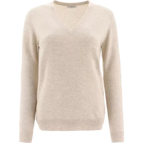 Knitted V-Neck Sweater , female, Sizes: S - BRUNELLO CUCINELLI - Modalova