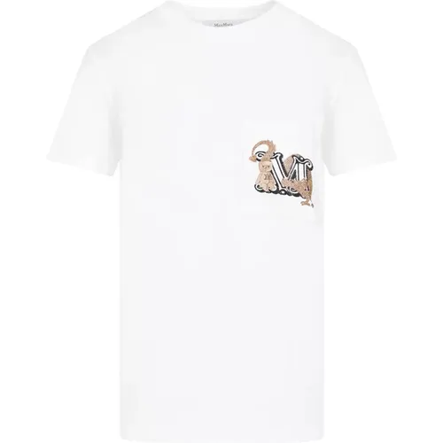 Weiße Baumwoll-T-Shirt mit Monogramm , Damen, Größe: S - Max Mara - Modalova