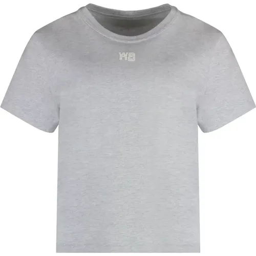 Geripptes Rundhals-Baumwoll-T-Shirt , Damen, Größe: L - alexander wang - Modalova