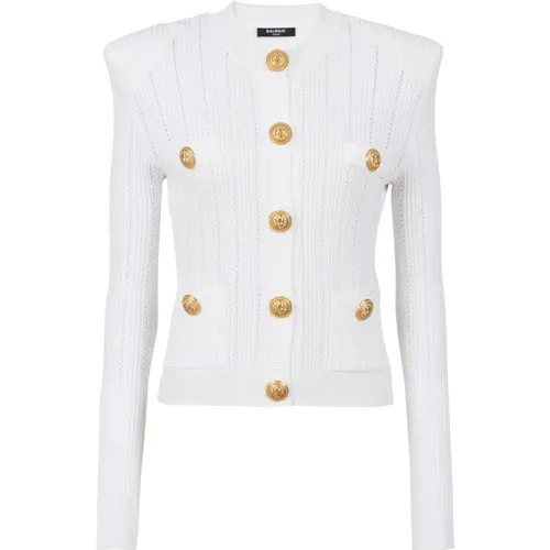 Knit cardigan with gold buttons , female, Sizes: M, S - Balmain - Modalova