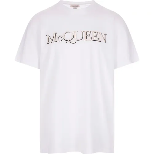 T-Shirts, male, , Size: XL Signature Embroidered Cotton Tee - alexander mcqueen - Modalova