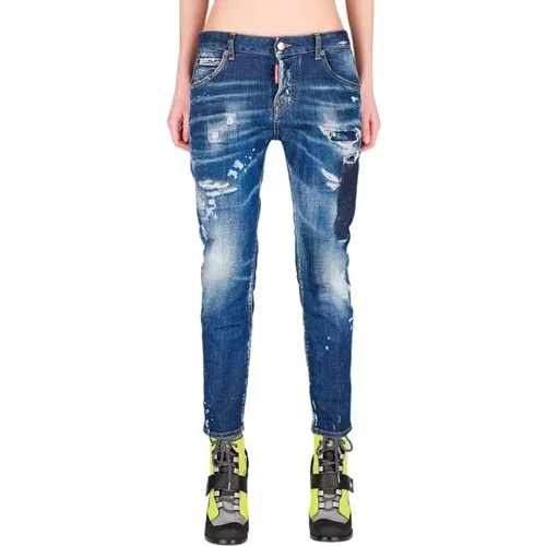 Dunkle Tiffany Cool Cropped Jeans , Damen, Größe: 3XS - Dsquared2 - Modalova