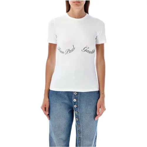 Ikonic JPG Signature T-Shirt Weiß Schwarz , Damen, Größe: S - Jean Paul Gaultier - Modalova