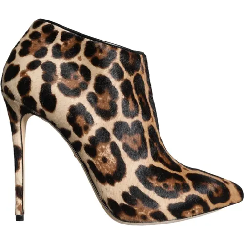 Leopard Print Calf Hair Heel Booties , female, Sizes: 4 1/2 UK - Dolce & Gabbana - Modalova