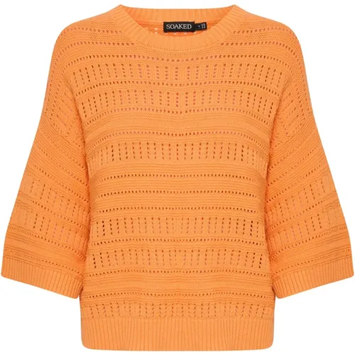 Tangerine Knit Pullover with ¾ Sleeves , female, Sizes: L, 2XL, XL, M, S - Soaked in Luxury - Modalova