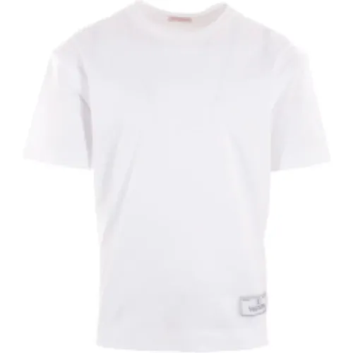 Weiße Baumwoll-T-Shirt mit Logo Etikett , Herren, Größe: S - Valentino Garavani - Modalova