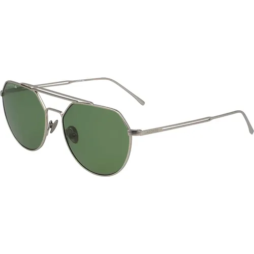 Grüne Linse Silberner Rahmen Sonnenbrille , unisex, Größe: 54 MM - Lacoste - Modalova