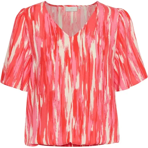 Abstract Print Blouse Short Sleeve V-Neck , female, Sizes: L, XS, 2XL, S, XL, 3XL, M - Kaffe - Modalova