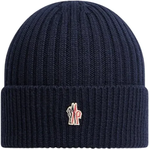 Ribbed Wool Hat in Navy , unisex, Sizes: ONE SIZE - Moncler - Modalova