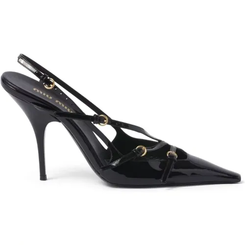 Leather Pumps with Patent Effect , female, Sizes: 3 UK, 8 UK - Miu Miu - Modalova