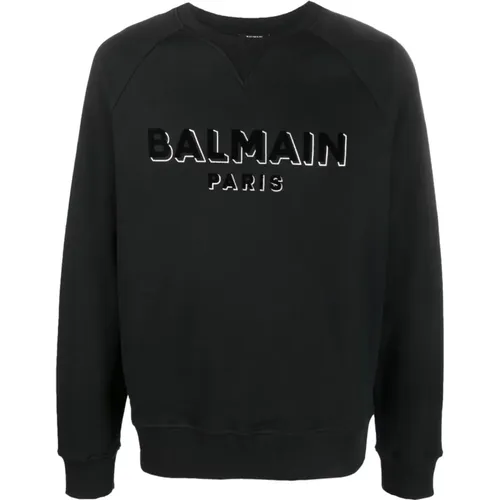 Schwarzer Pullover mit Logo-Print , Herren, Größe: M - Balmain - Modalova