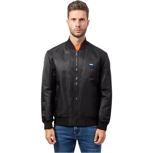 Schwarze Lederjacke Regular Fit - Hugo Boss - Modalova