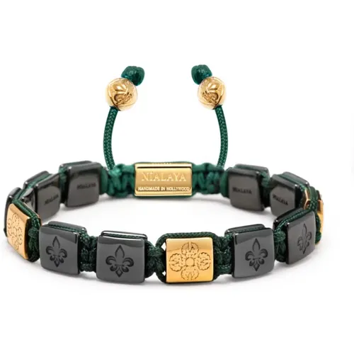 Men`s Ceramic Flatbead Bracelet in Green and Gold , male, Sizes: 2XL, L, XL, S, M - Nialaya - Modalova