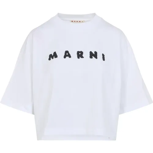 T-Shirts, female, , Size: 2XS Cropped Logo T-Shirt - Marni - Modalova