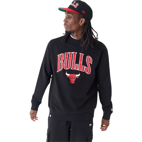 Schwarzer Bulls Applique Crew Sweatshirt , Herren, Größe: 3XL - new era - Modalova