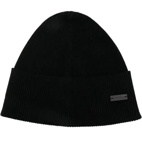 Beanies, male, , Size: ONE SIZE Cashmere Knit Logo Patch Hat - Saint Laurent - Modalova