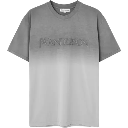 T-Shirts, male, , Size: M Embroidered Logo Grey Shirt - JW Anderson - Modalova