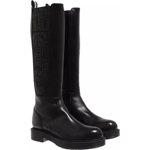 Schwarze Leder City Stiefel - Love Moschino - Modalova