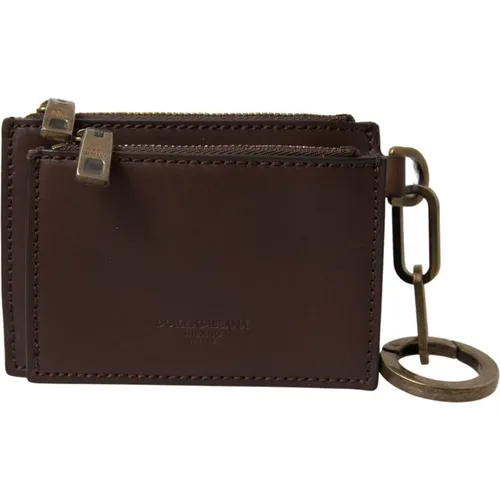 Wallets & Cardholders, male, , Size: ONE SIZE Leather Zip Logo Keyring Coin Purse Wallet - Dolce & Gabbana - Modalova