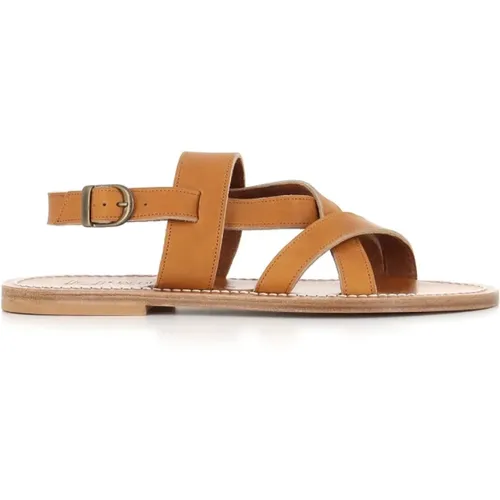 Flat Sandals, male, , Size: 11 US Leather Cross Strap Sandals - K.jacques - Modalova