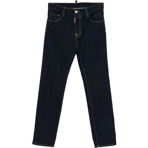 Slim-fit Jeans, male, , Size: XS Dark Jeans with Logo Patch - Dsquared2 - Modalova