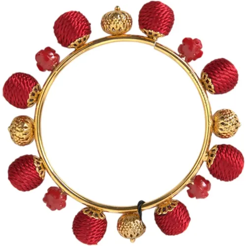 Bracelets, female, , Size: ONE SIZE Gold Brass Red Sicilia Natale Roses Bracelet - Dolce & Gabbana - Modalova