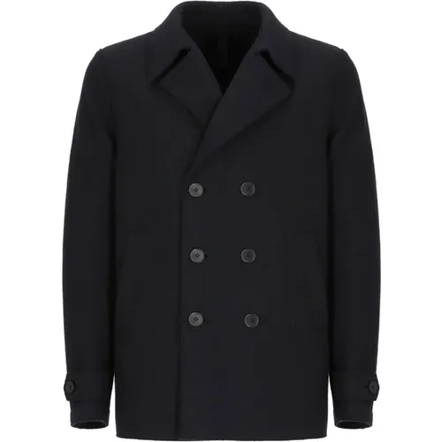 Double-Breasted Coats, male, , Size: 2XL Wool Coat with Peak Lapel - Harris Wharf London - Modalova