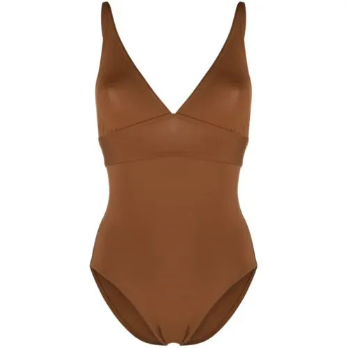 Karamellbrauner V-Ausschnitt Badeanzug , Damen, Größe: L - Eres - Modalova