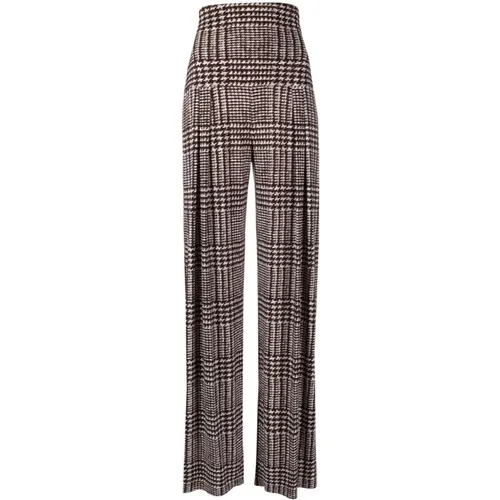 Wide Trousers, female, , Size: S Houndstooth Pleated Trousers - Norma Kamali - Modalova