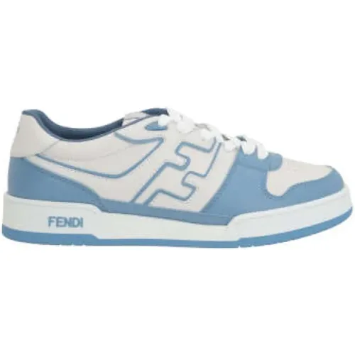 Sneakers, male, , Size: 12 US Low-Top Leather Sneakers White Blue - Fendi - Modalova