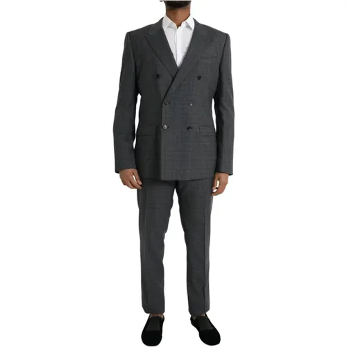 Double Breasted Suits, male, , Size: 2XL Plaid Wool 2-Piece Suit - Dolce & Gabbana - Modalova