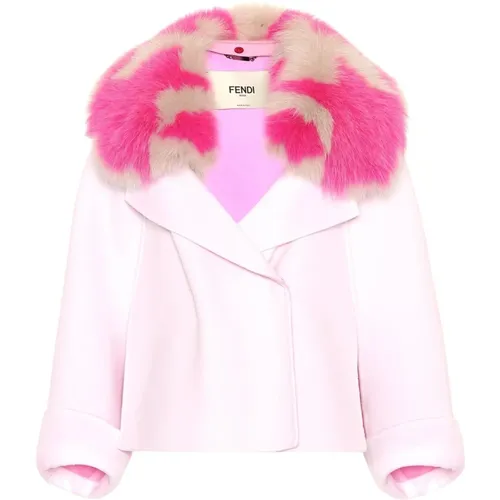 Faux Fur & Shearling Jackets, female, , Size: XS Pink Cashmere Cape Jacket - Fendi - Modalova