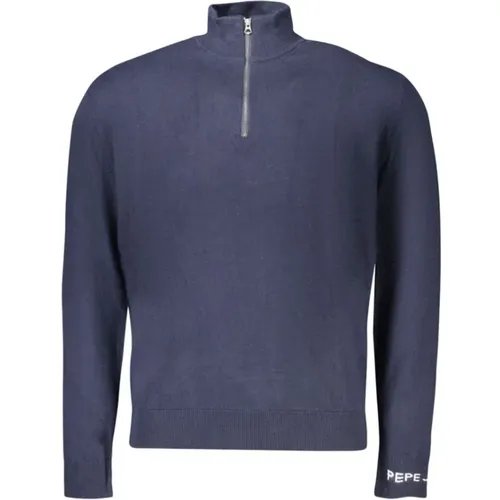 Turtlenecks, male, , Size: XL Cotton Embroidered Sweater Half Zip - Pepe Jeans - Modalova