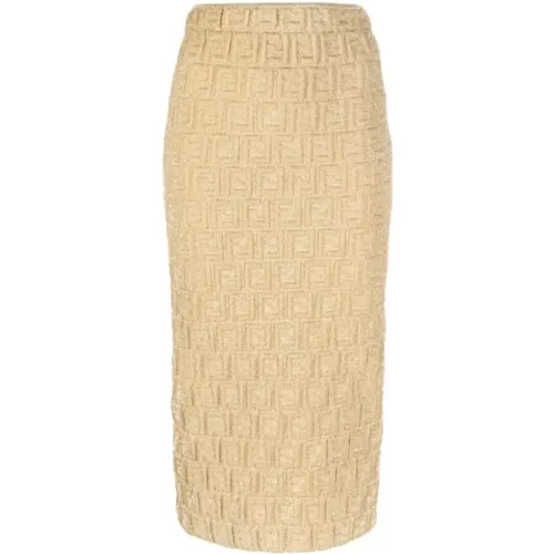 Gold FF Motif Midi Skirt , female, Sizes: XS - Fendi - Modalova