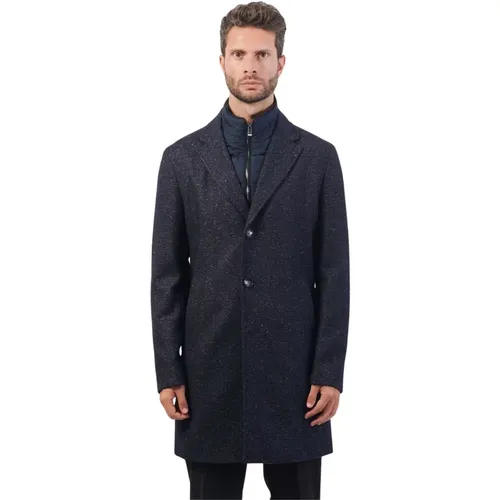 Single-Breasted Coats, male, , Size: S Tweed Slim Fit Coat - HUGO - Modalova