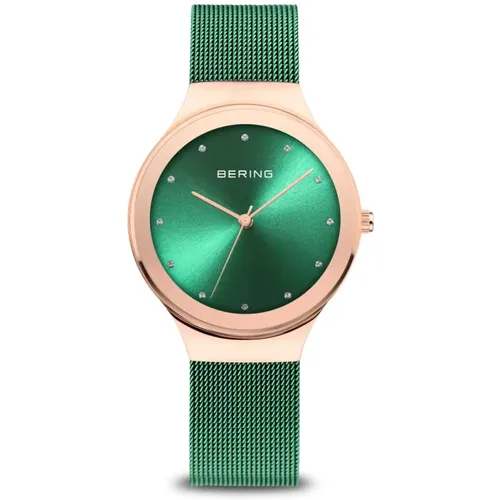 Watches, female, , Size: ONE SIZE Classic Slim Design Green Milanaise Watch - Bering - Modalova