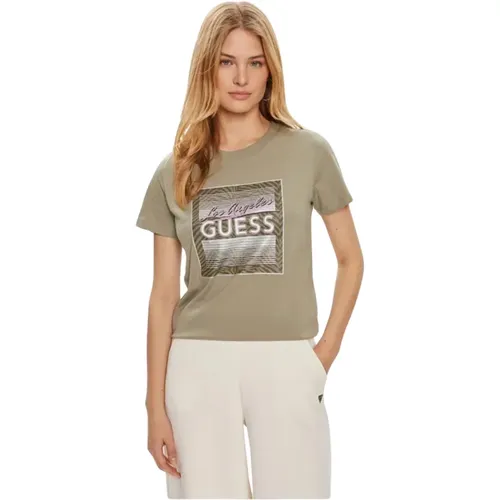 Bedrucktes Baumwoll-T-Shirt - Grün , Damen, Größe: S - Guess - Modalova