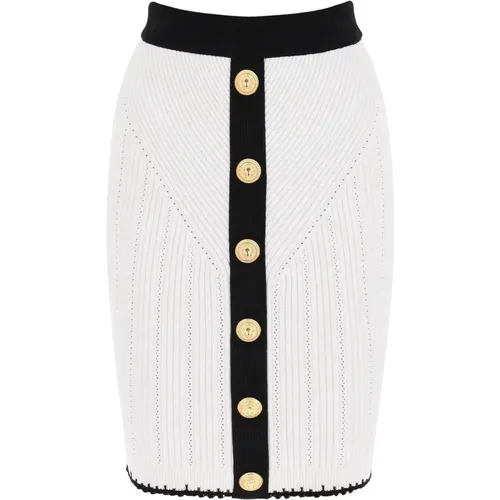 Bicolor Knit Midi Skirt With Embossed Buttons , female, Sizes: S - Balmain - Modalova