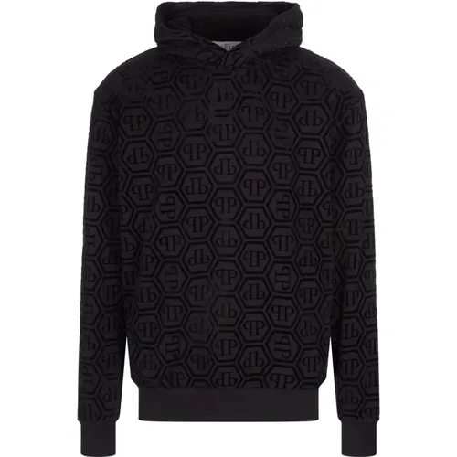 Hoodies, male, , Size: L Hexagon Pattern Hoodie Sweater - Philipp Plein - Modalova