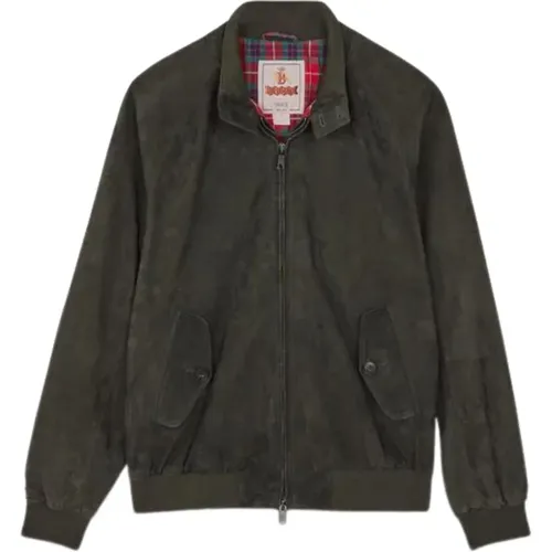 Leather Jackets, male, , Size: M Green Leather Harrington Jacket Aw23 - Baracuta - Modalova